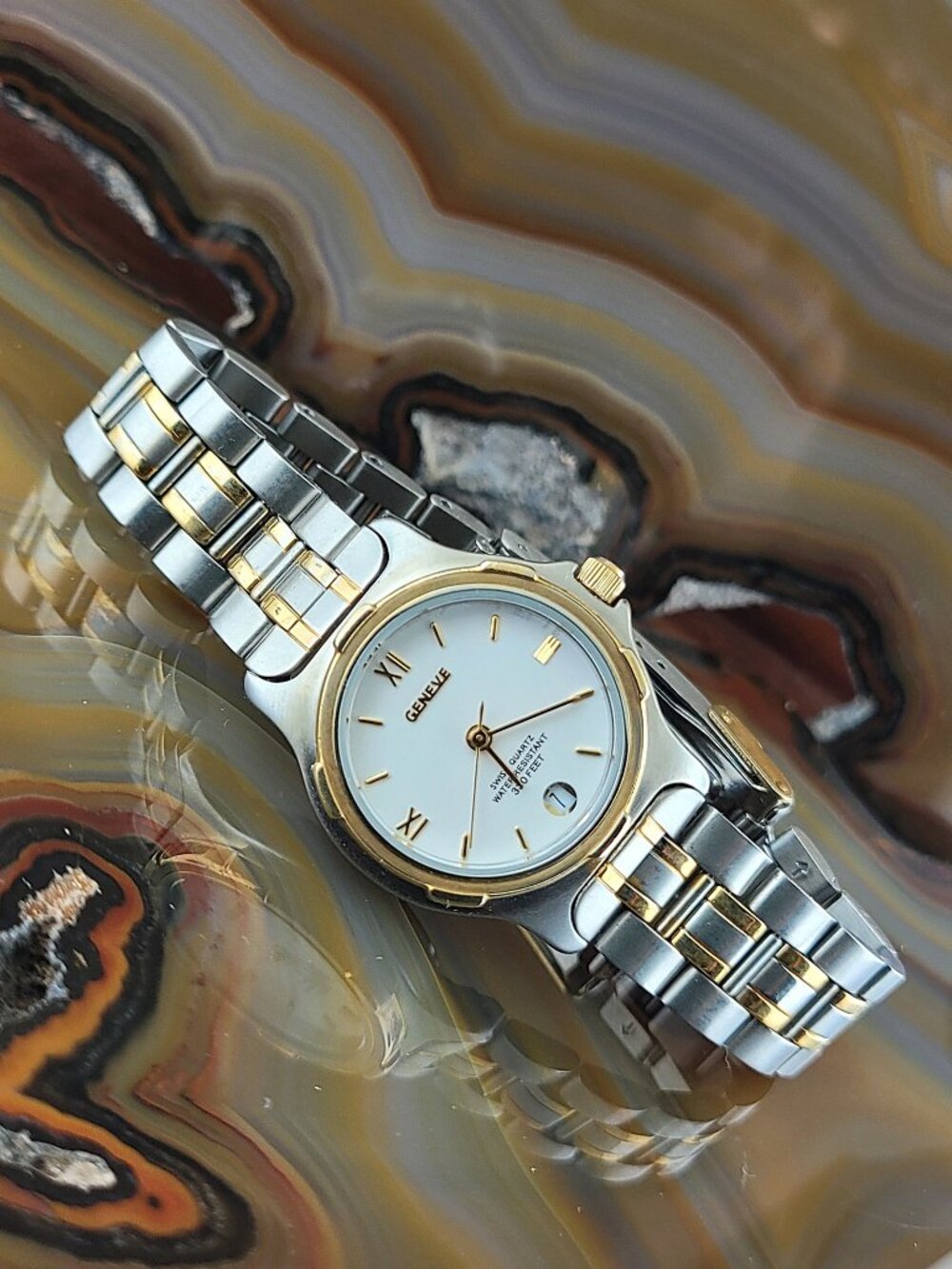 GENEVE Swiss 18K Gold Plated Stainless Steel Watch with Date